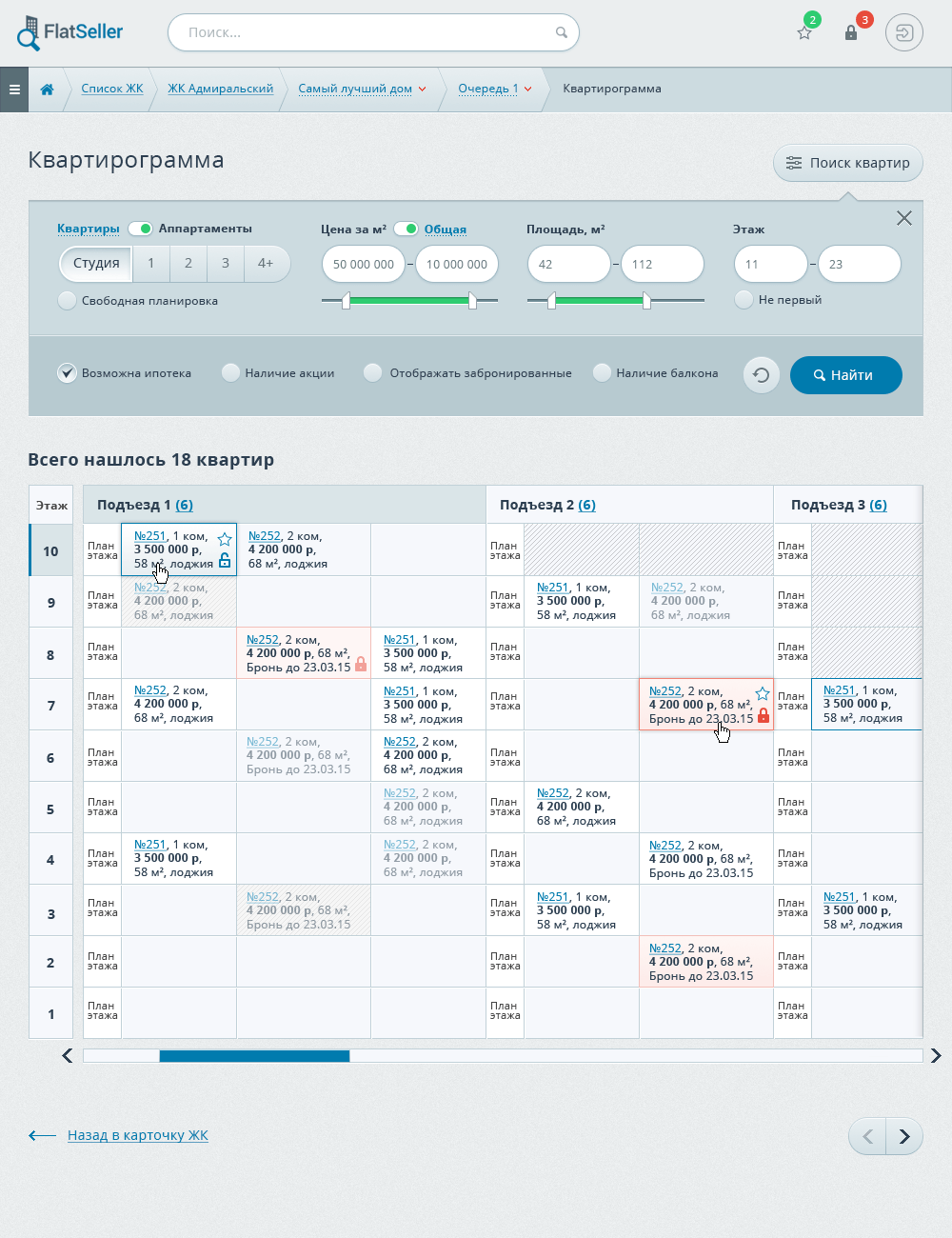 Шахматка CRM застройщика девелопера